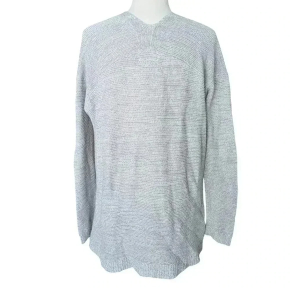 Loft Gray Medium Open Front Long Sleeve Cardigan Knit Sweater Double Pockets - Picture 5 of 8